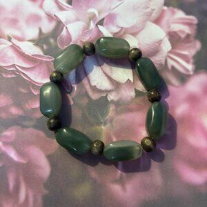 Handmade, and Gently Worn Green & Brown Stretchy Bracelet